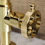 Webb KS2172RKX Two-Handle 2-Hole Deck Mount Bridge Bathroom Faucet with Knurled Handle and Push Pop-Up Drain, Polished Brass
