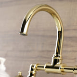 Webb KS2172RKX Two-Handle 2-Hole Deck Mount Bridge Bathroom Faucet with Knurled Handle and Push Pop-Up Drain, Polished Brass