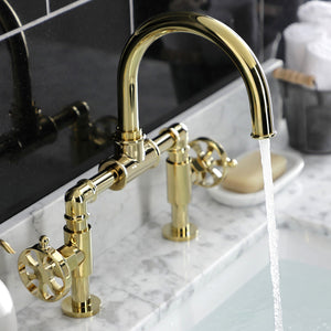 Belknap KS2172RX Two-Handle 2-Hole Deck Mount Bridge Bathroom Faucet with Pop-Up Drain, Polished Brass