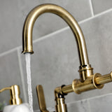 Whitaker KS2173KL Two-Handle 2-Hole Deck Mount Bridge Bathroom Faucet with Pop-Up Drain, Antique Brass