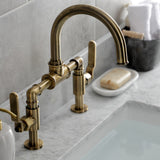 Whitaker KS2173KL Two-Handle 2-Hole Deck Mount Bridge Bathroom Faucet with Pop-Up Drain, Antique Brass