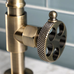 Webb KS2173RKX Two-Handle 2-Hole Deck Mount Bridge Bathroom Faucet with Knurled Handle and Push Pop-Up Drain, Antique Brass