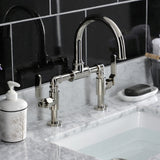 Whitaker KS2176KL Two-Handle 2-Hole Deck Mount Bridge Bathroom Faucet with Pop-Up Drain, Polished Nickel