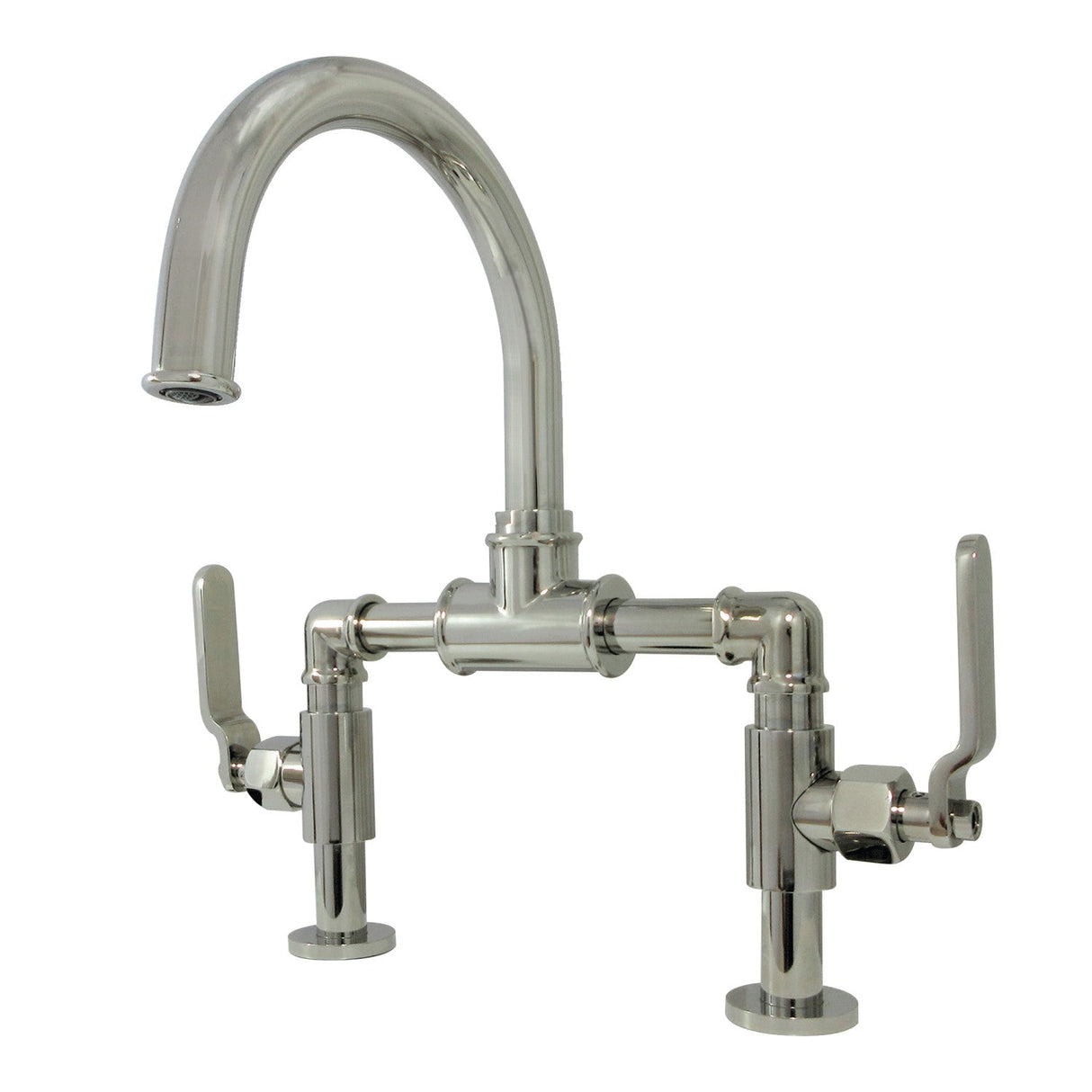 Whitaker KS2176KL Two-Handle 2-Hole Deck Mount Bridge Bathroom Faucet with Pop-Up Drain, Polished Nickel