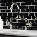 Webb KS2176RKX Two-Handle 2-Hole Deck Mount Bridge Bathroom Faucet with Knurled Handle and Push Pop-Up Drain, Polished Nickel