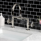 Webb KS2176RKX Two-Handle 2-Hole Deck Mount Bridge Bathroom Faucet with Knurled Handle and Push Pop-Up Drain, Polished Nickel