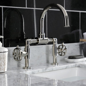 Belknap KS2176RX Two-Handle 2-Hole Deck Mount Bridge Bathroom Faucet with Pop-Up Drain, Polished Nickel