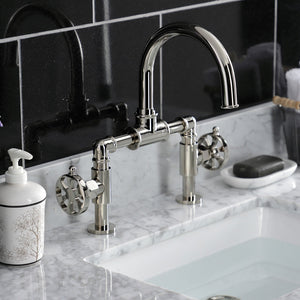 Belknap KS2176RX Two-Handle 2-Hole Deck Mount Bridge Bathroom Faucet with Pop-Up Drain, Polished Nickel