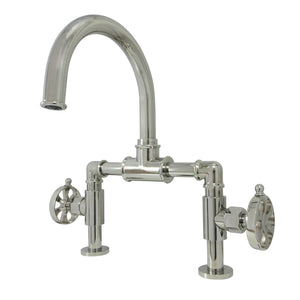 Belknap KS2176RX Two-Handle 2-Hole Deck Mount Bridge Bathroom Faucet with Pop-Up Drain, Polished Nickel