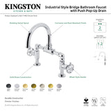 Webb KS2177RKX Two-Handle 2-Hole Deck Mount Bridge Bathroom Faucet with Knurled Handle and Push Pop-Up Drain, Brushed Brass