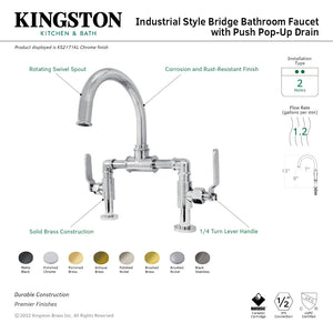 Whitaker KS2178KL Two-Handle 2-Hole Deck Mount Bridge Bathroom Faucet with Pop-Up Drain, Brushed Nickel