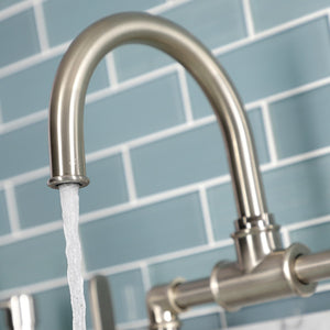 Whitaker KS2178KL Two-Handle 2-Hole Deck Mount Bridge Bathroom Faucet with Pop-Up Drain, Brushed Nickel