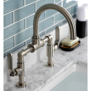 Whitaker KS2178KL Two-Handle 2-Hole Deck Mount Bridge Bathroom Faucet with Pop-Up Drain, Brushed Nickel