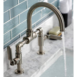 Whitaker KS2178KL Two-Handle 2-Hole Deck Mount Bridge Bathroom Faucet with Pop-Up Drain, Brushed Nickel