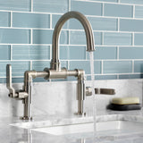 Whitaker KS2178KL Two-Handle 2-Hole Deck Mount Bridge Bathroom Faucet with Pop-Up Drain, Brushed Nickel