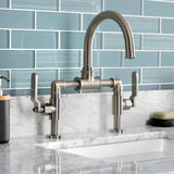 Whitaker KS2178KL Two-Handle 2-Hole Deck Mount Bridge Bathroom Faucet with Pop-Up Drain, Brushed Nickel