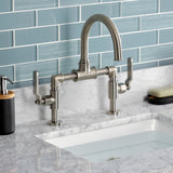 Whitaker KS2178KL Two-Handle 2-Hole Deck Mount Bridge Bathroom Faucet with Pop-Up Drain, Brushed Nickel