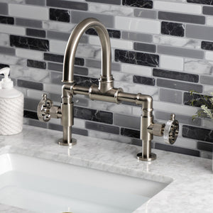 Webb KS2178RKX Two-Handle 2-Hole Deck Mount Bridge Bathroom Faucet with Knurled Handle and Push Pop-Up Drain, Brushed Nickel