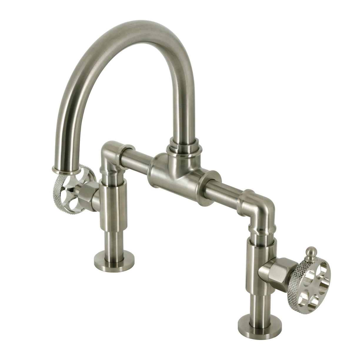 Webb KS2178RKX Two-Handle 2-Hole Deck Mount Bridge Bathroom Faucet with Knurled Handle and Push Pop-Up Drain, Brushed Nickel