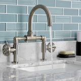 Belknap KS2178RX Two-Handle 2-Hole Deck Mount Bridge Bathroom Faucet with Pop-Up Drain, Brushed Nickel