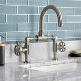 Belknap KS2178RX Two-Handle 2-Hole Deck Mount Bridge Bathroom Faucet with Pop-Up Drain, Brushed Nickel