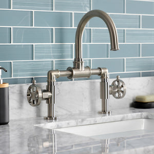 Belknap KS2178RX Two-Handle 2-Hole Deck Mount Bridge Bathroom Faucet with Pop-Up Drain, Brushed Nickel