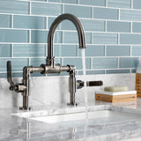 Whitaker KS217KLVN Two-Handle 2-Hole Deck Mount Bridge Bathroom Faucet with Pop-Up Drain, Black Stainless