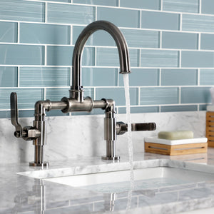 Whitaker KS217KLVN Two-Handle 2-Hole Deck Mount Bridge Bathroom Faucet with Pop-Up Drain, Black Stainless