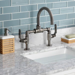 Whitaker KS217KLVN Two-Handle 2-Hole Deck Mount Bridge Bathroom Faucet with Pop-Up Drain, Black Stainless