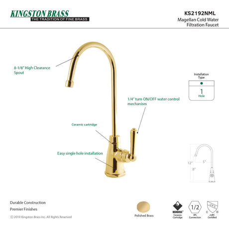 Magellan KS2192NML Single-Handle 1-Hole Deck Mount Water Filtration Faucet, Polished Brass