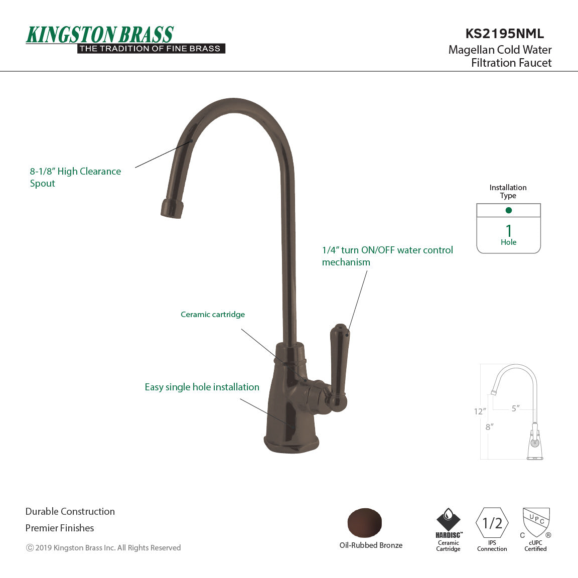 Magellan KS2195NML Single-Handle 1-Hole Deck Mount Water Filtration Faucet, Oil Rubbed Bronze