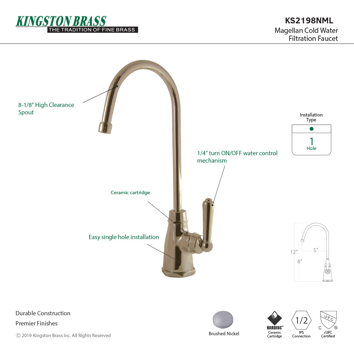 Magellan KS2198NML Single-Handle 1-Hole Deck Mount Water Filtration Faucet, Brushed Nickel
