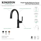 Whitaker KS2237KL Single-Handle 1-Hole Deck Mount Bathroom Faucet with Push Pop-Up, Matte Black/Rose Gold