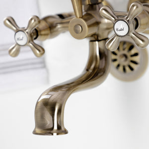 Kingston KS225AB Three-Handle 2-Hole Tub Wall Mount Clawfoot Tub Faucet with Handshower, Antique Brass