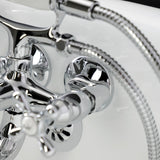 Kingston KS225C Three-Handle 2-Hole Tub Wall Mount Clawfoot Tub Faucet with Handshower, Polished Chrome
