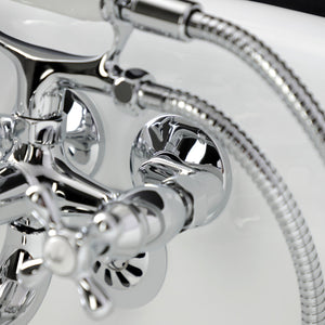 Kingston KS225C Three-Handle 2-Hole Tub Wall Mount Clawfoot Tub Faucet with Handshower, Polished Chrome
