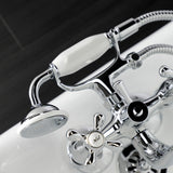 Kingston KS225C Three-Handle 2-Hole Tub Wall Mount Clawfoot Tub Faucet with Handshower, Polished Chrome