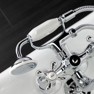 Kingston KS225C Three-Handle 2-Hole Tub Wall Mount Clawfoot Tub Faucet with Handshower, Polished Chrome
