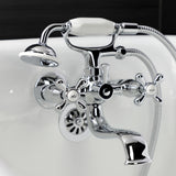 Kingston KS225C Three-Handle 2-Hole Tub Wall Mount Clawfoot Tub Faucet with Handshower, Polished Chrome