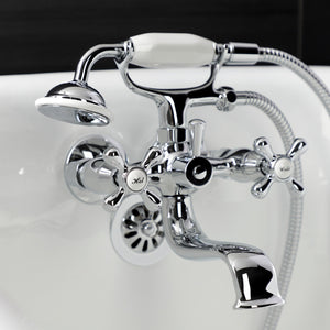Kingston KS225C Three-Handle 2-Hole Tub Wall Mount Clawfoot Tub Faucet with Handshower, Polished Chrome