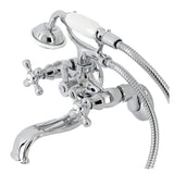 Kingston KS225C Three-Handle 2-Hole Tub Wall Mount Clawfoot Tub Faucet with Handshower, Polished Chrome