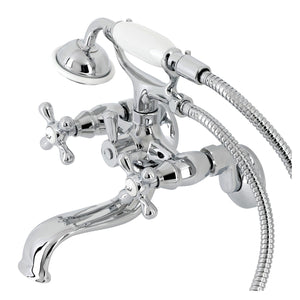 Kingston KS225C Three-Handle 2-Hole Tub Wall Mount Clawfoot Tub Faucet with Handshower, Polished Chrome