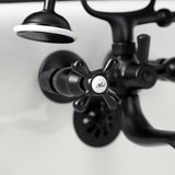 Kingston KS225MB Three-Handle 2-Hole Tub Wall Mount Clawfoot Tub Faucet with Handshower, Matte Black