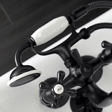 Kingston KS225MB Three-Handle 2-Hole Tub Wall Mount Clawfoot Tub Faucet with Handshower, Matte Black