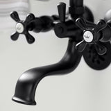 Kingston KS225MB Three-Handle 2-Hole Tub Wall Mount Clawfoot Tub Faucet with Handshower, Matte Black
