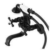 Kingston KS225MB Three-Handle 2-Hole Tub Wall Mount Clawfoot Tub Faucet with Handshower, Matte Black