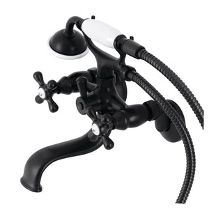 Kingston KS225MB Three-Handle 2-Hole Tub Wall Mount Clawfoot Tub Faucet with Handshower, Matte Black
