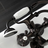 Kingston KS225ORB Three-Handle 2-Hole Tub Wall Mount Clawfoot Tub Faucet with Handshower, Oil Rubbed Bronze