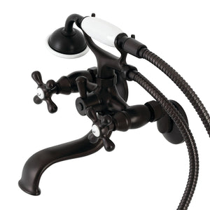 Kingston KS225ORB Three-Handle 2-Hole Tub Wall Mount Clawfoot Tub Faucet with Handshower, Oil Rubbed Bronze