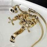 Kingston KS225PB Three-Handle 2-Hole Tub Wall Mount Clawfoot Tub Faucet with Handshower, Polished Brass